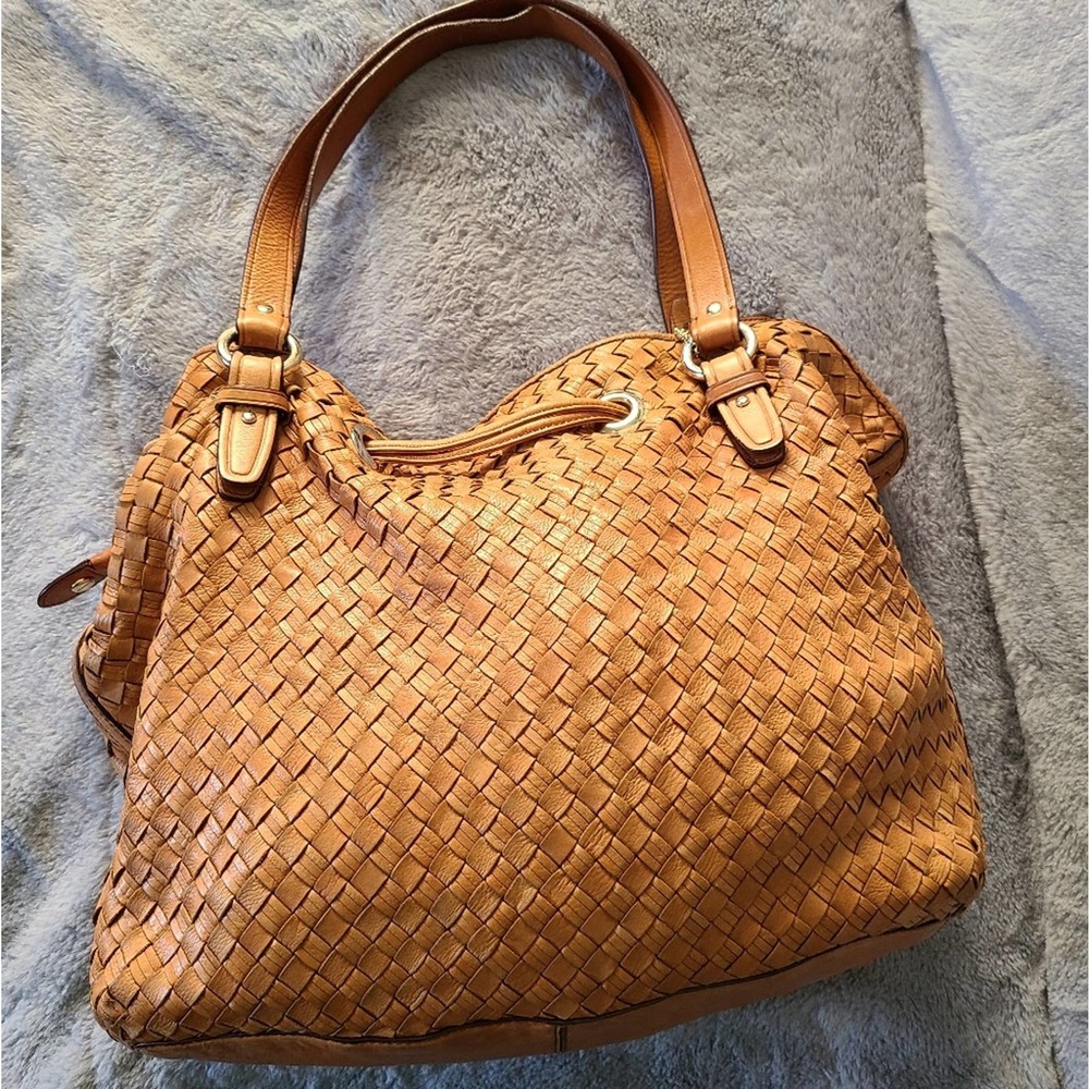 Cole Haan Taylor Drawstring Woodbury Heritage Weave Braided Brown / Tan Satchel